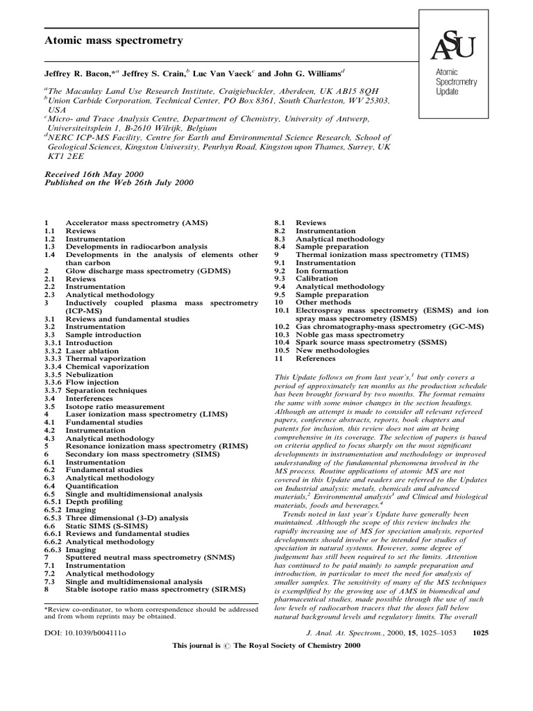 Advances in Atomic Mass Spectrometry | PDF | Mass Spectrometry ...