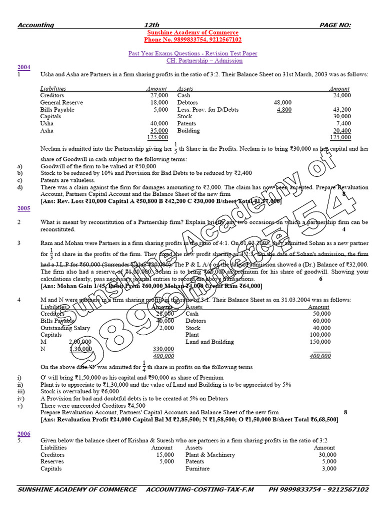 Partnership Admission and Revaluation Cases | PDF | Balance Sheet ...