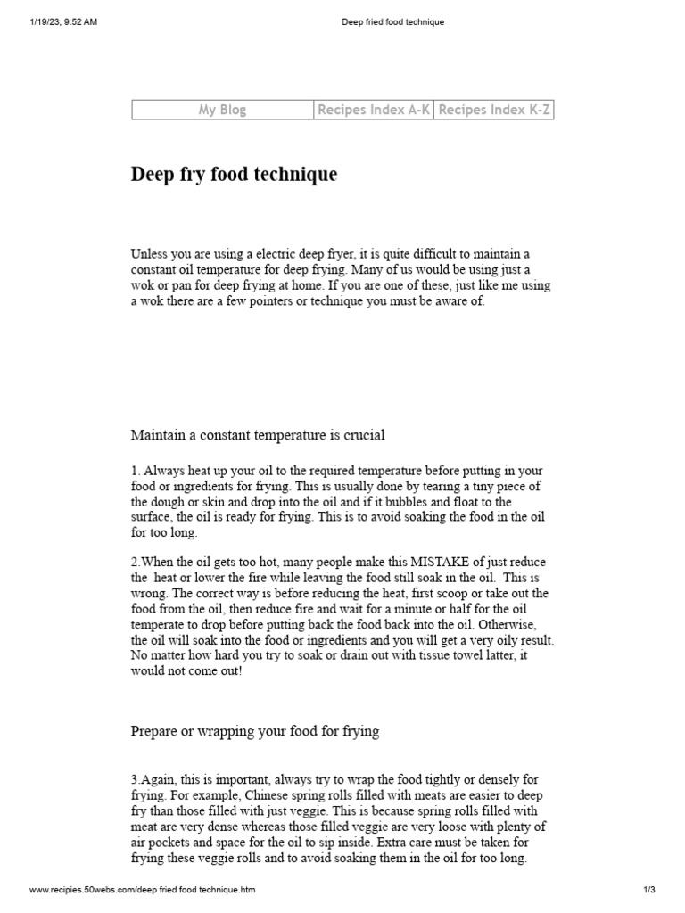 Deep Frying Techniques and Tips | PDF | Batter (Cooking) | Frying