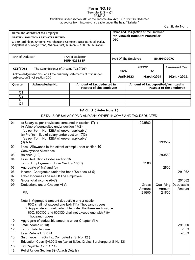 Form16 383 384 | PDF | Taxes | Tax Refund