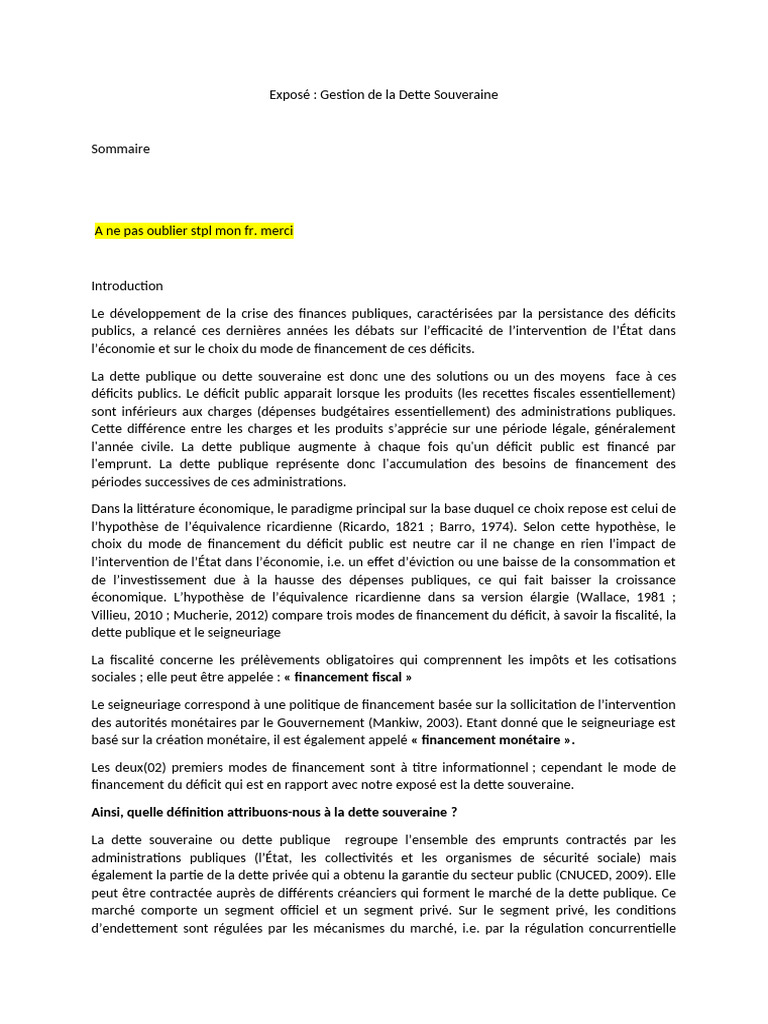 Gestion de la Dette Souveraine au Maroc | PDF | Dette publique | Dettes