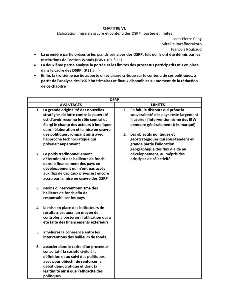Portée et limites des DSRP | PDF | Sciences politiques