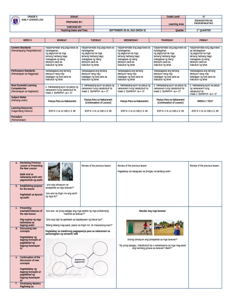 DLL Esp6 Week 5 q1.1 | PDF