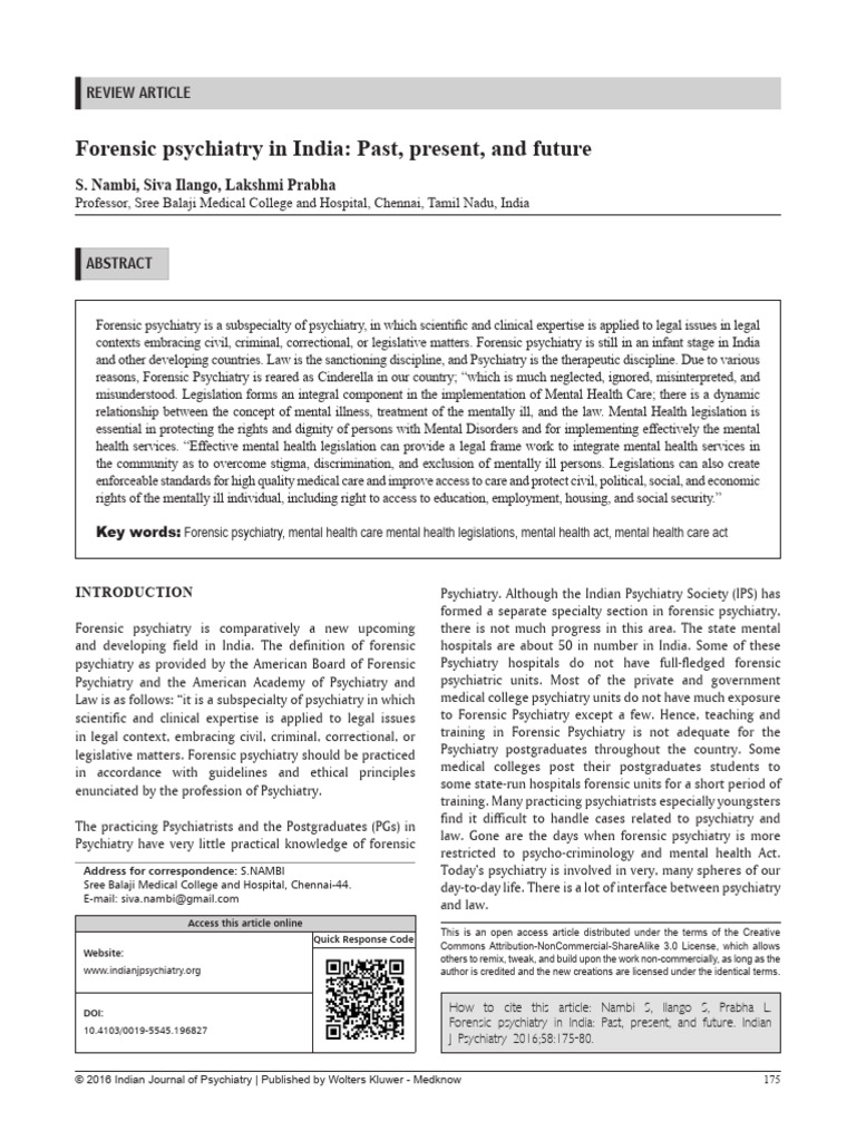 Forensic Psychiatry in India: Overview | PDF | Psychiatry | Forensic ...