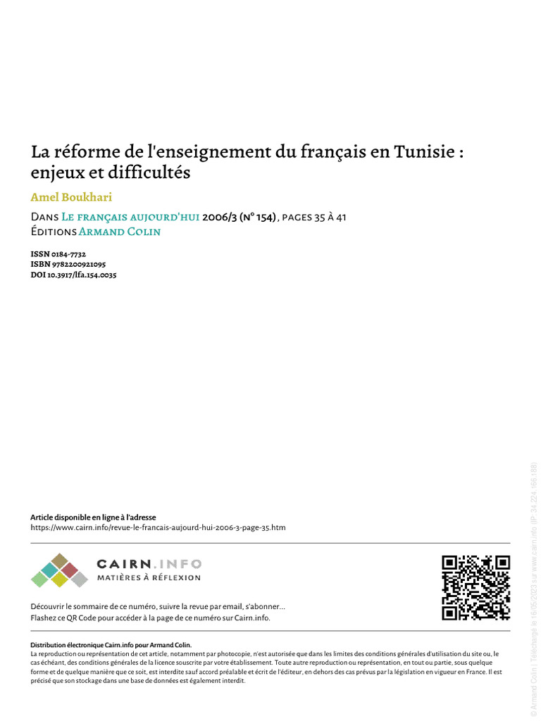 Réforme de l'enseignement du français en Tunisie | PDF | Enseignement ...