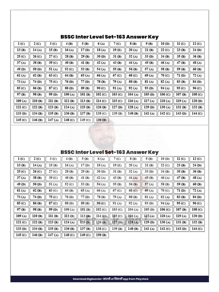 Clé de réponse BSSC Inter Level 163 | PDF