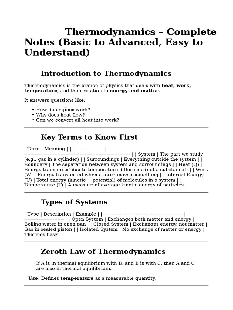 Thermodynamics Notes | PDF | Heat | Thermodynamics
