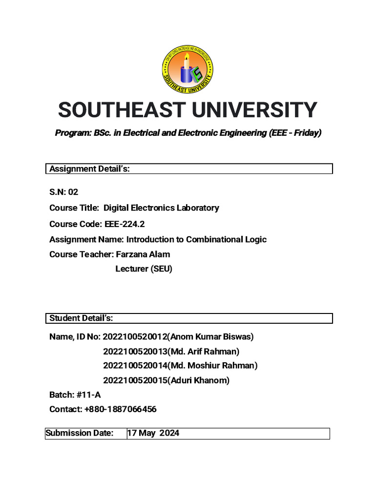 Southeast University Assignment Format | PDF