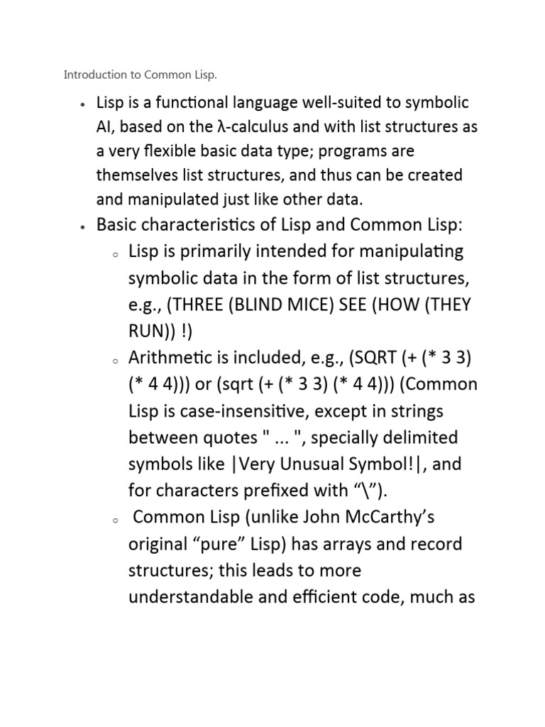 Introduction to Common Lisp Programming | PDF | Knowledge ...