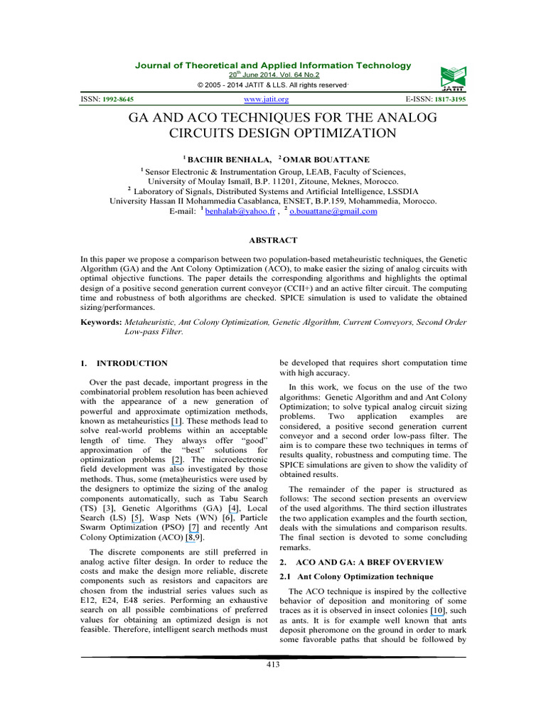 2014 Ga and Aco Techniques For The Analog Circuits Design Optimization ...