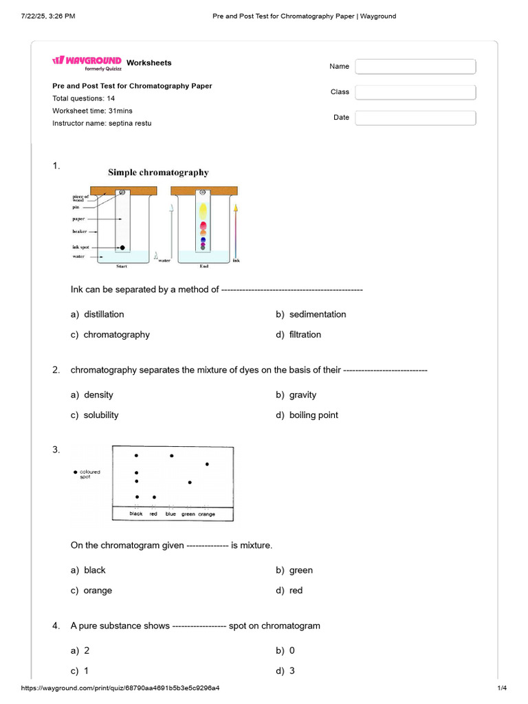 Chromatography Worksheet and Test | PDF | Chromatography | Chemistry