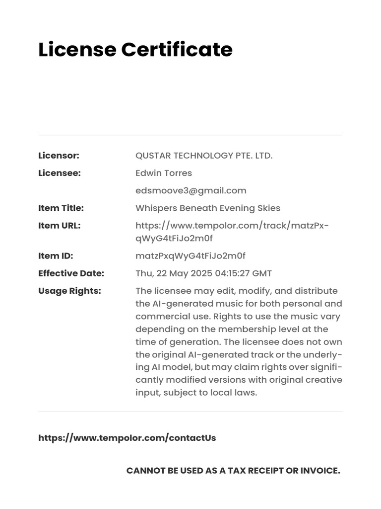 License Certificate for AI Music Track | PDF