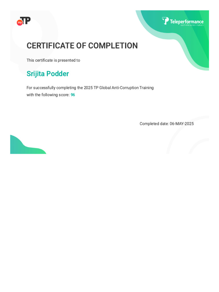 Anti-Corruption Training Certificate 2025 | PDF