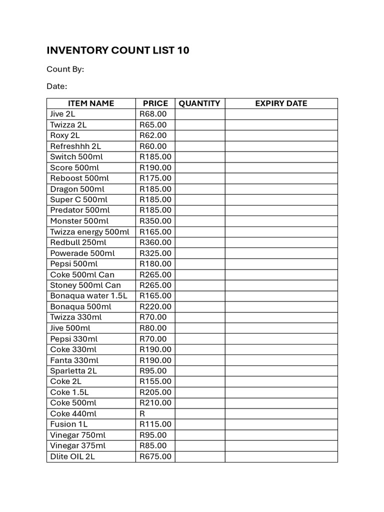 Inventory Count List 10 | PDF