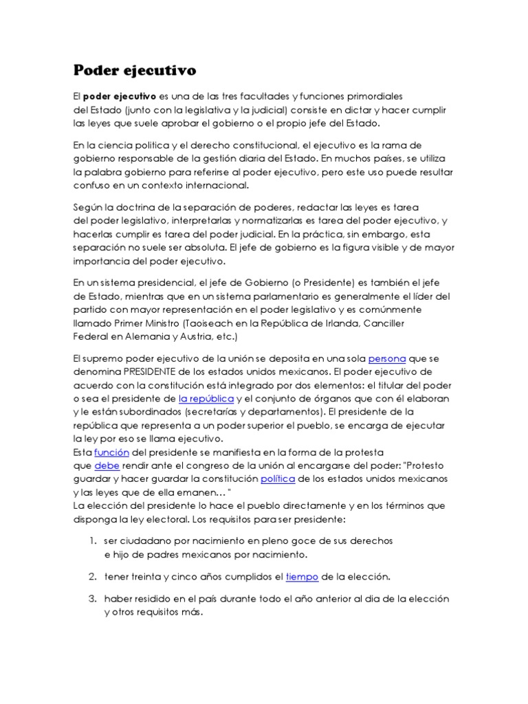 Poder Ejecutivo | PDF | Ejecutivo (gobierno) | Presidentes de los ...