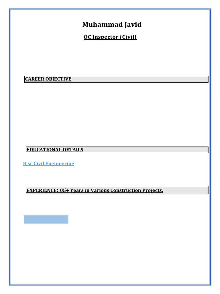Muhammad Javid Civil QC Inspector Cv. | PDF | Quality Assurance