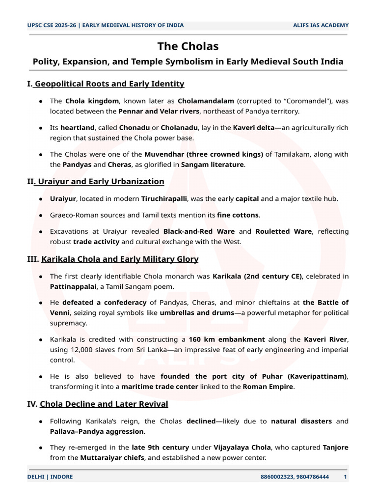 Chola Dynasty: History and Legacy | PDF