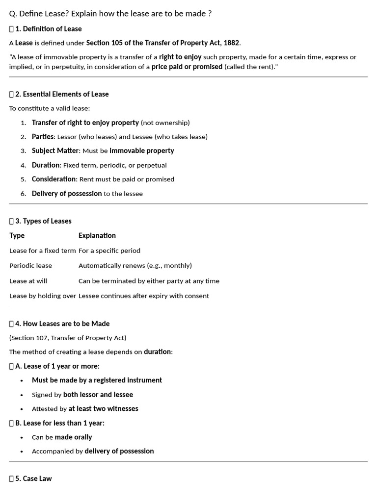 Understanding Lease, Mortgage, and Sale in Property Law | PDF ...