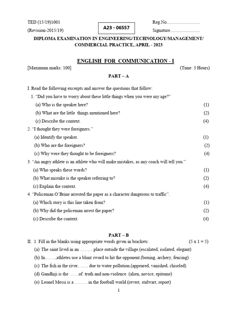 English Communication Exam April 2023 | PDF