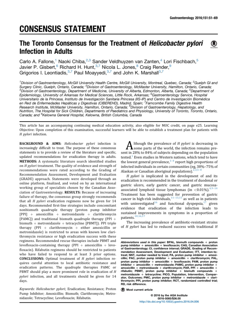 Toronto Consensus on H. pylori Treatment | PDF | Science & Mathematics