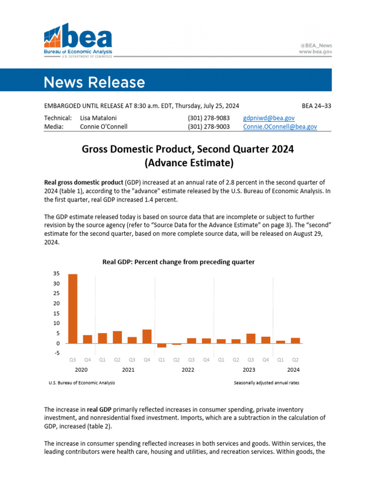Q2 2024 US GDP Advance Estimate | PDF | Gross Domestic Product ...