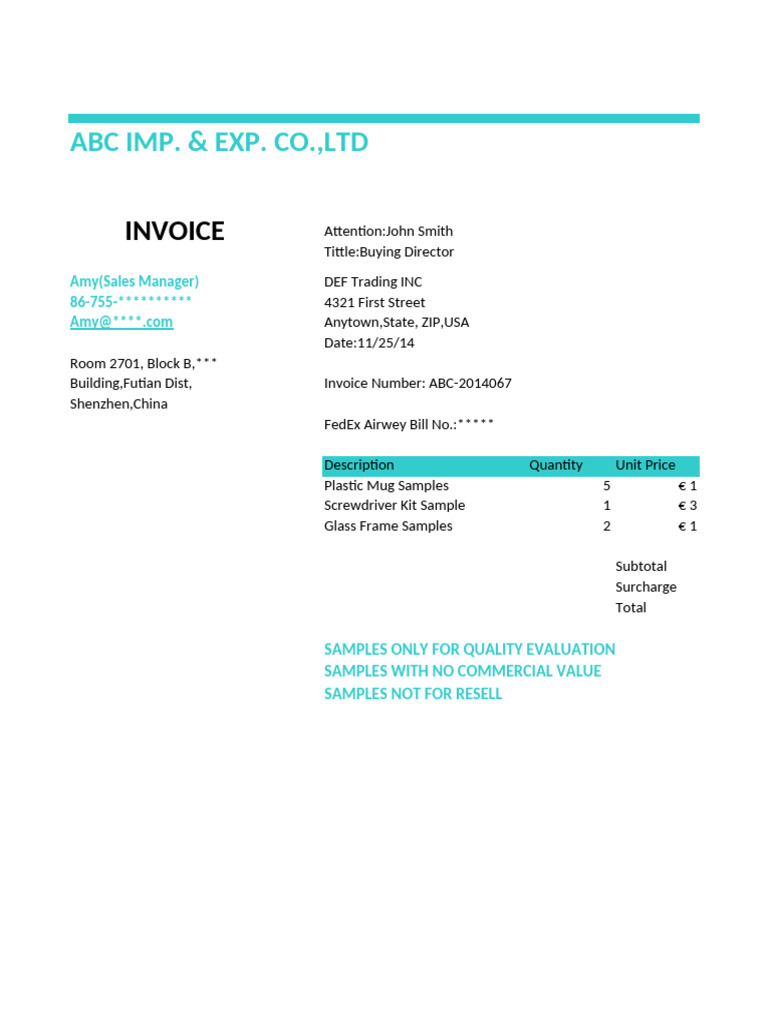 Invoice for Product Samples Evaluation | PDF