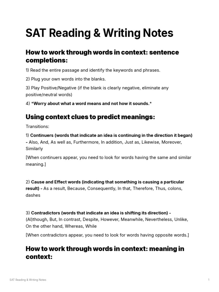 SAT Reading & Writing Strategies | PDF | Paragraph | Word