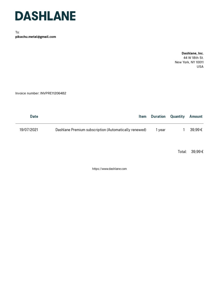 Dashlane Invoice 19-07-2021 | PDF