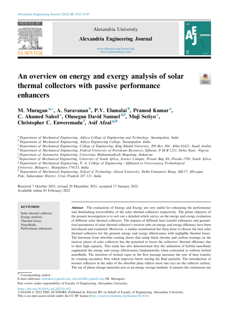 Energy and Exergy in Solar Collectors | PDF | Heat Transfer | Exergy
