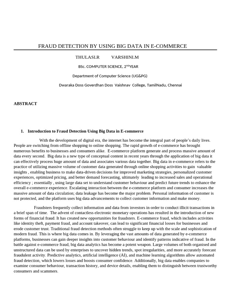 Big Data's Role in E-Commerce Fraud Detection | PDF | E Commerce | Big Data