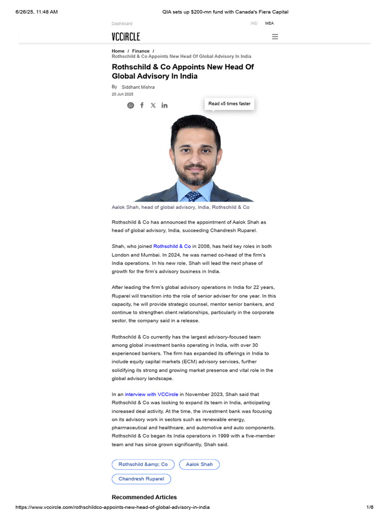 Rotschild Appoints New Head | PDF | Financial Services | Investing