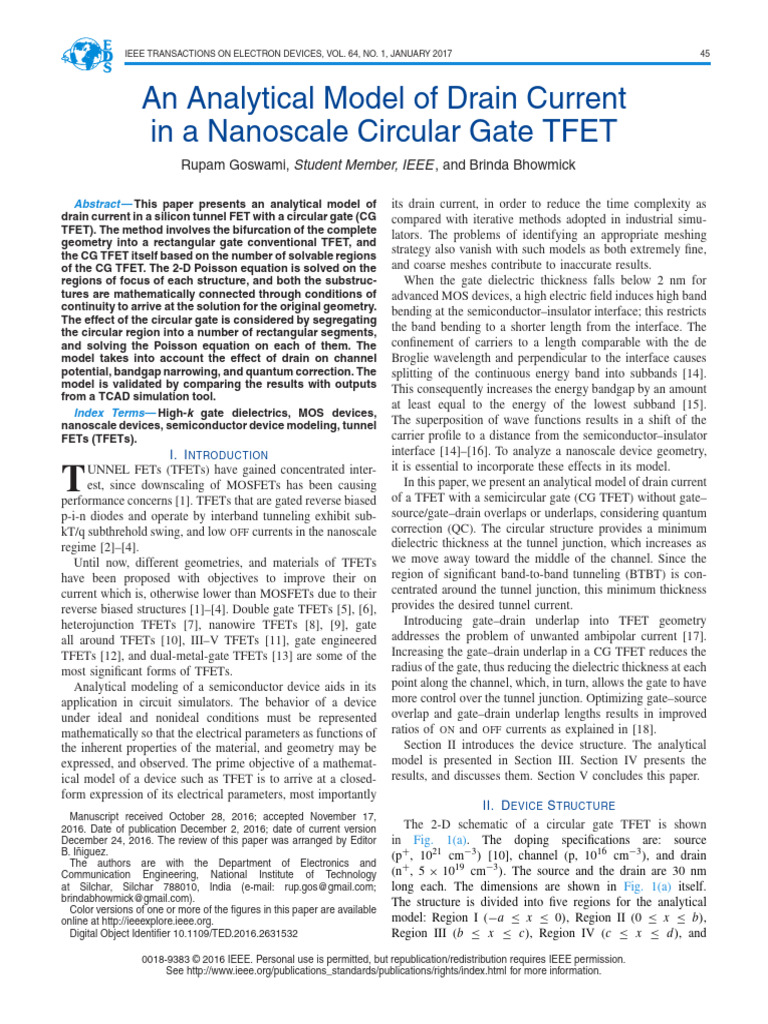 Analytical Model of Nanoscale CG TFET | PDF | Field Effect Transistor ...