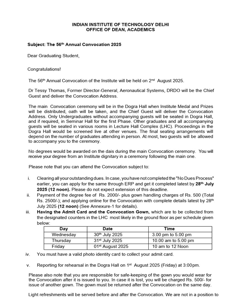 IIT Delhi 56th Convocation 2025 Details | PDF