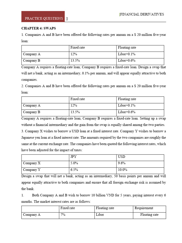 Swaps Practice Questions for Finance | PDF | Swap (Finance) | Loans