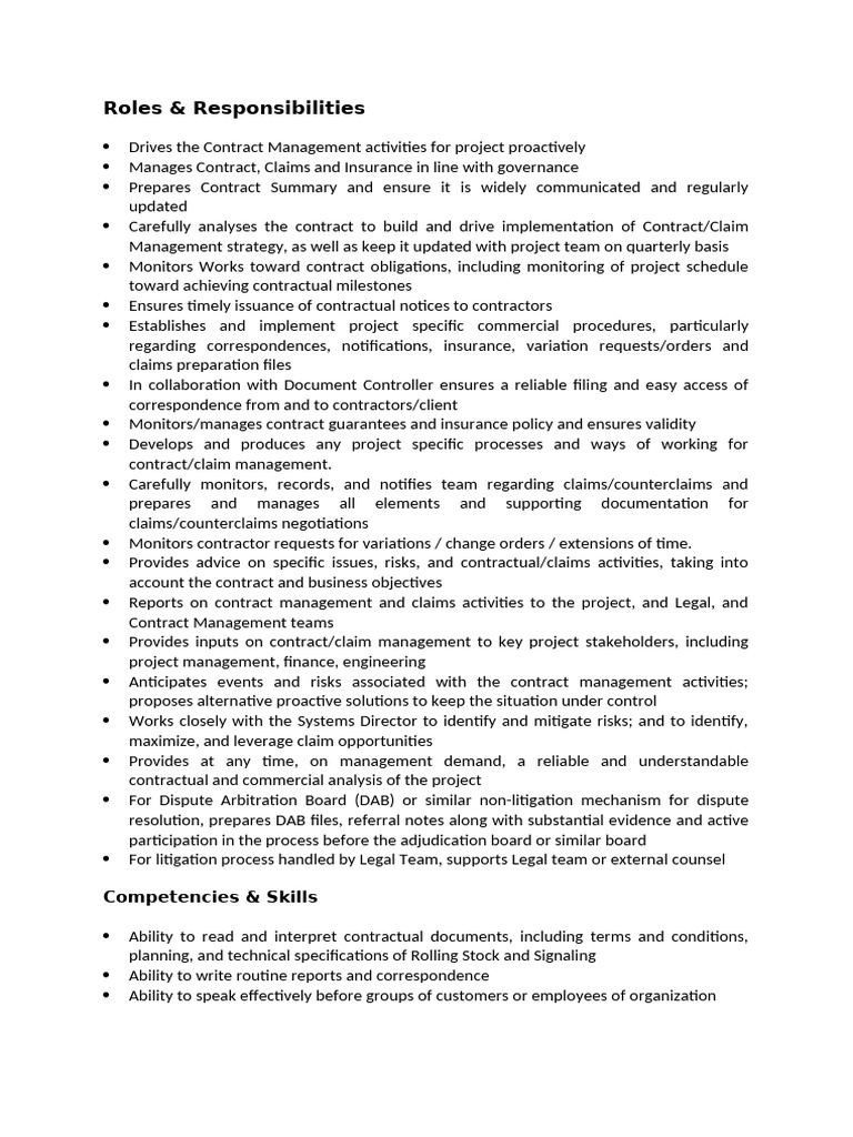 JD Contract Management Responsibilities | PDF | Insurance | Project ...