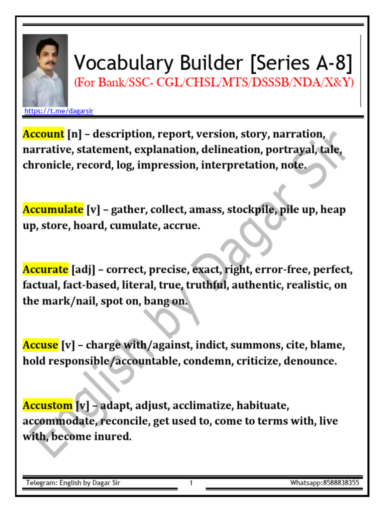 Vocabulary Builder Series A-8 | PDF