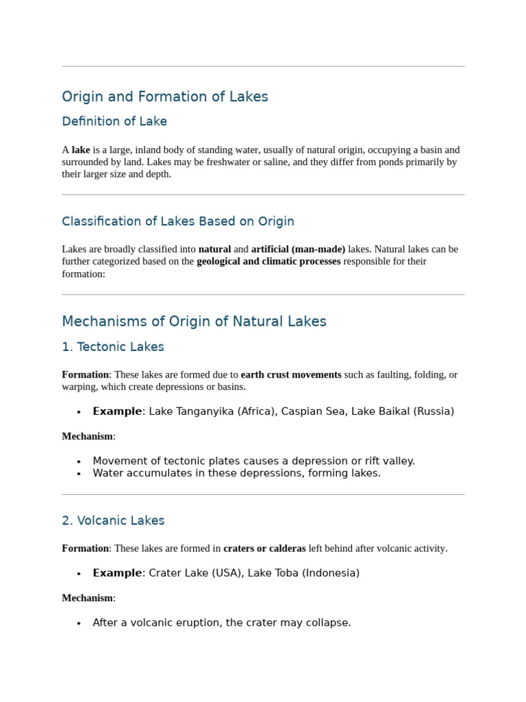 Lake Formation and Types | PDF | Lake | Glacier
