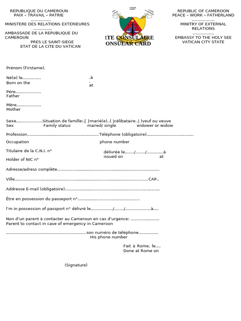 Demande de carte consulaire camerounaise | PDF