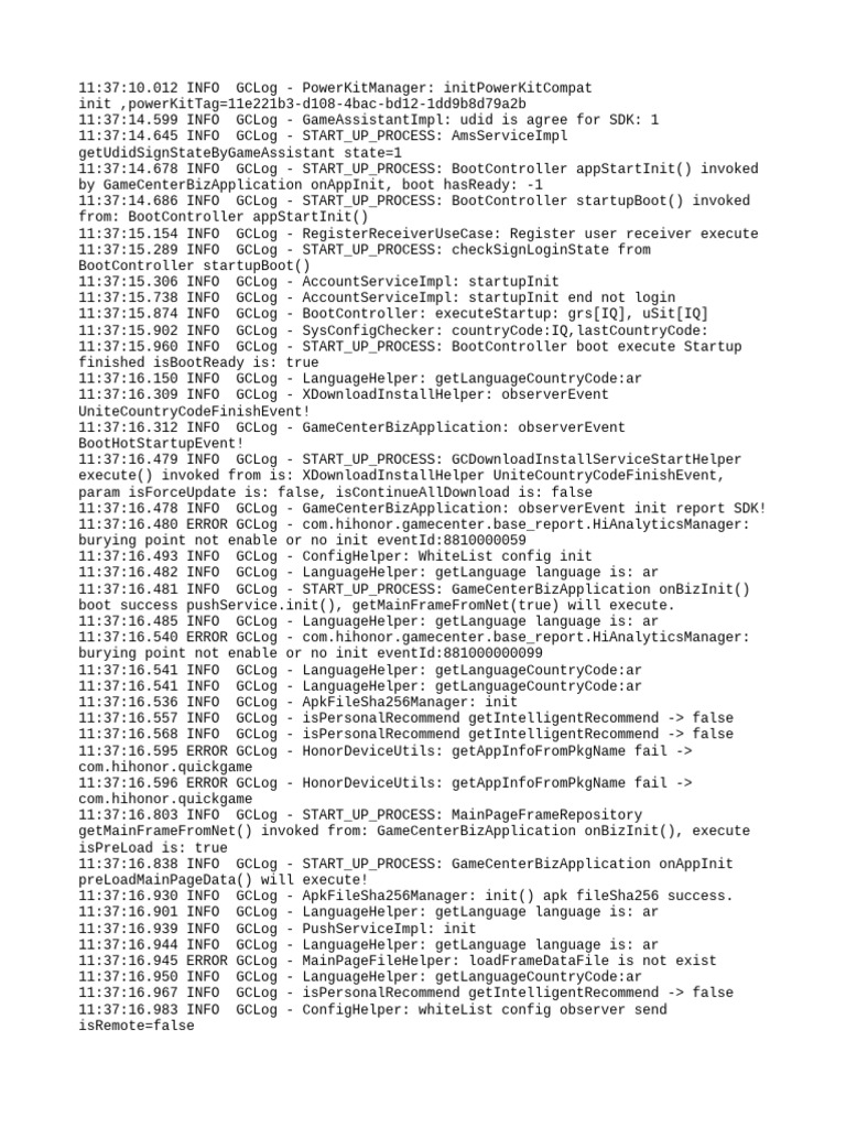 GameCenter Startup Process Logs | PDF | Computing | Software