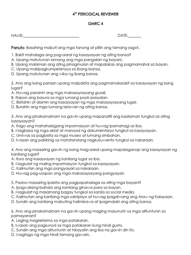 PT - g4 Matatag GMRC 4 - q4 v1 | PDF