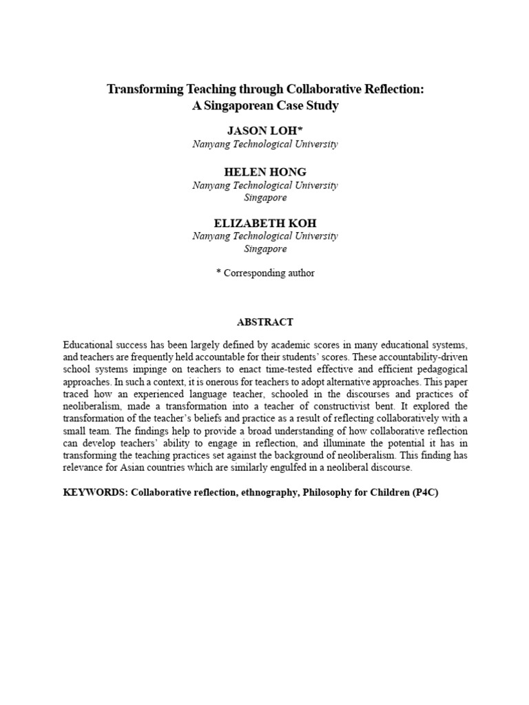 Collaborative Reflection in Teaching | PDF | Reflective Practice | Pedagogy