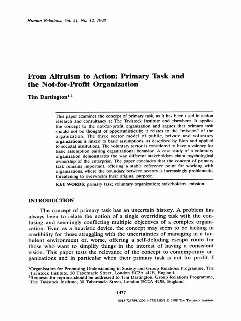 The Primary Task: Learning From Wilfred Bion and Eric Trist | PDF