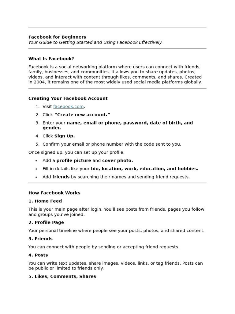 Facebook Basics for New Users | PDF | Facebook | Computer Mediated ...