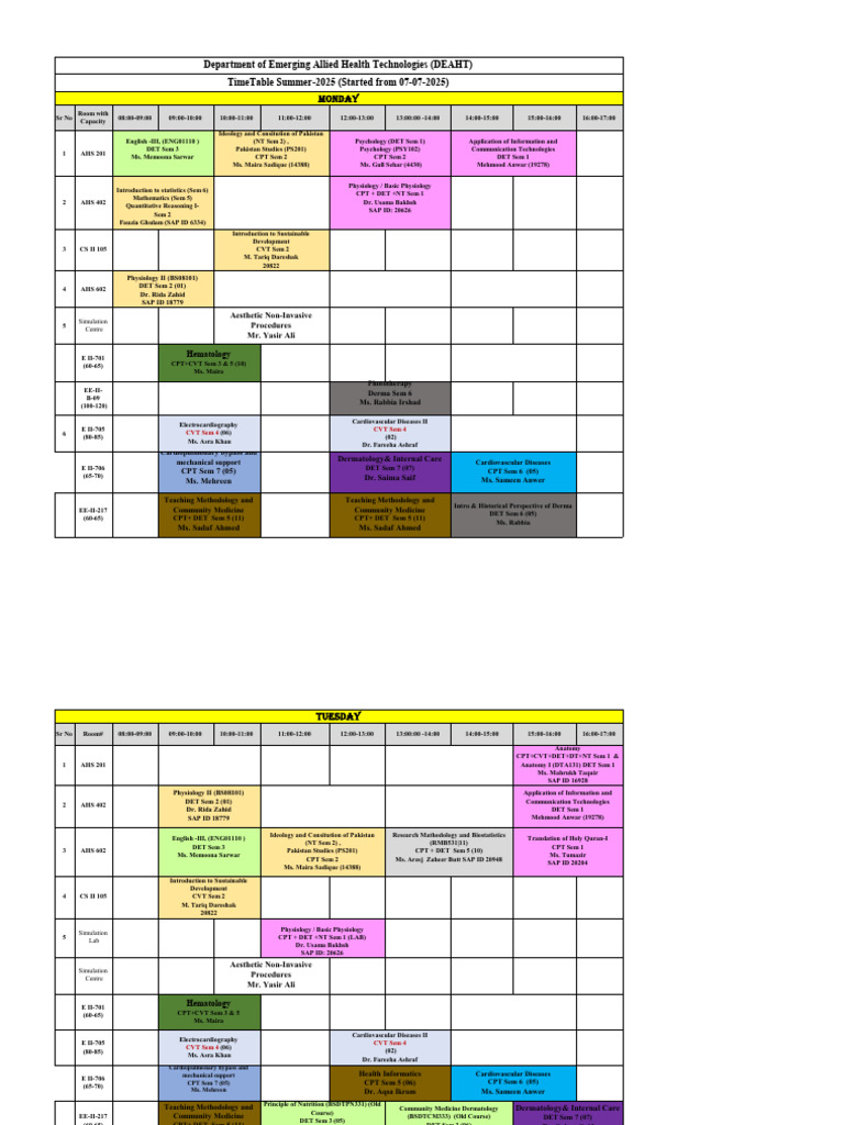 Summer 2025 Medicine Timetable | PDF | Health Care | Medical Specialties
