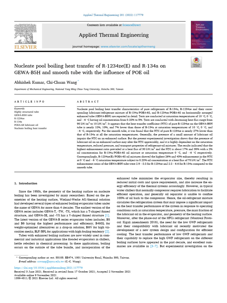 Nucleate Pool Boiling Heat Transfer of R-1234ze (E) and R-134a On | PDF ...