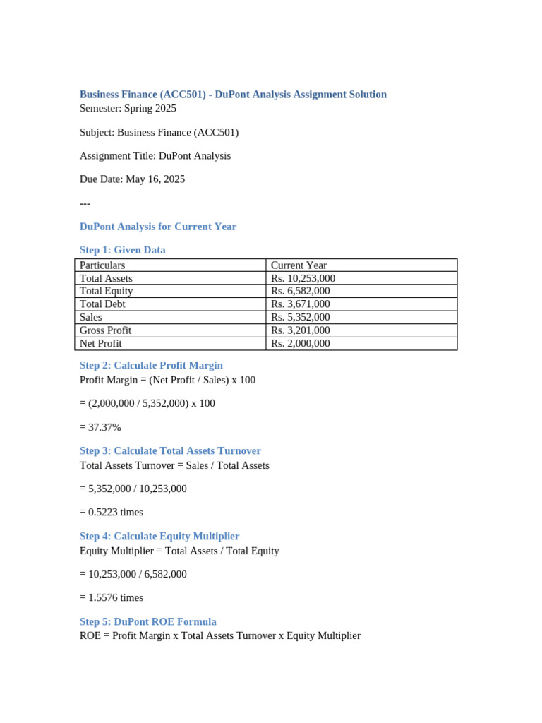 DuPont Analysis: ROA Decline to 1.6% | PDF