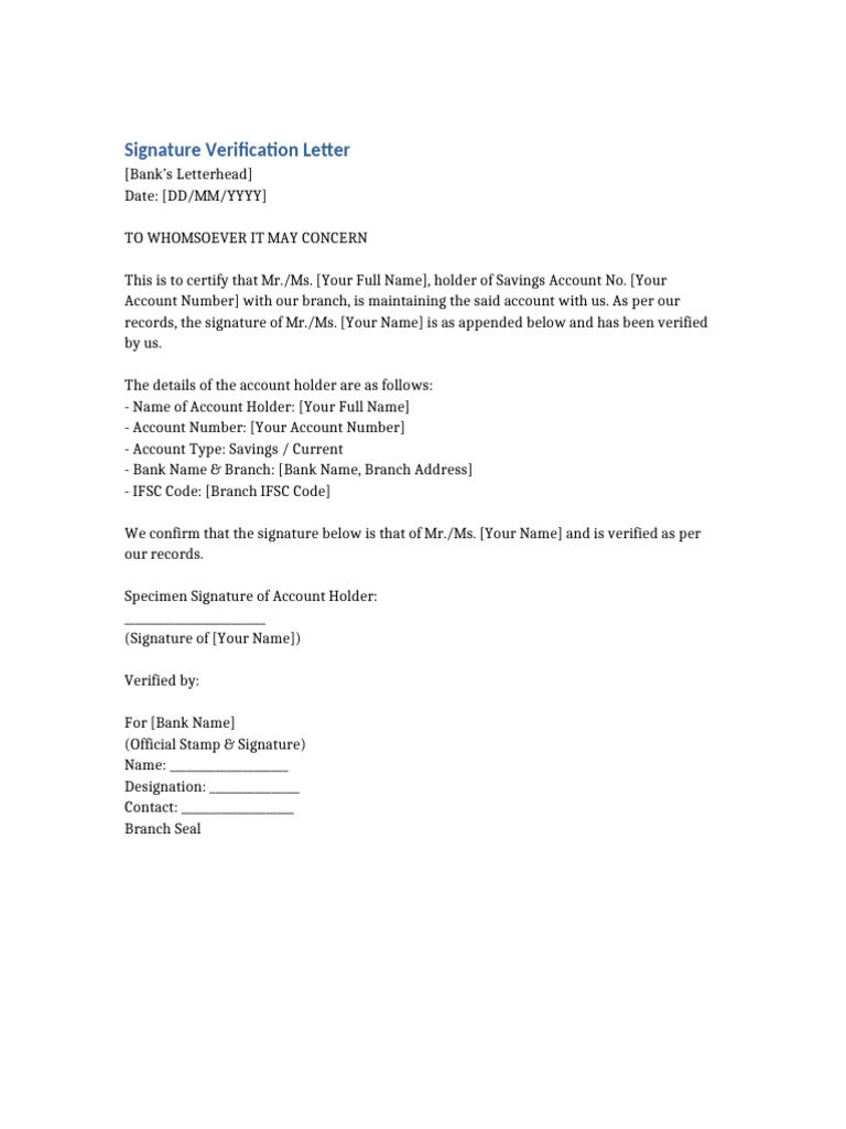 Signature Verification Letter Template | PDF