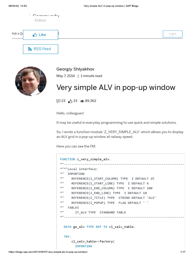 Very Simple ALV in Pop-Up Window - SAP Blogs | PDF | Computing ...