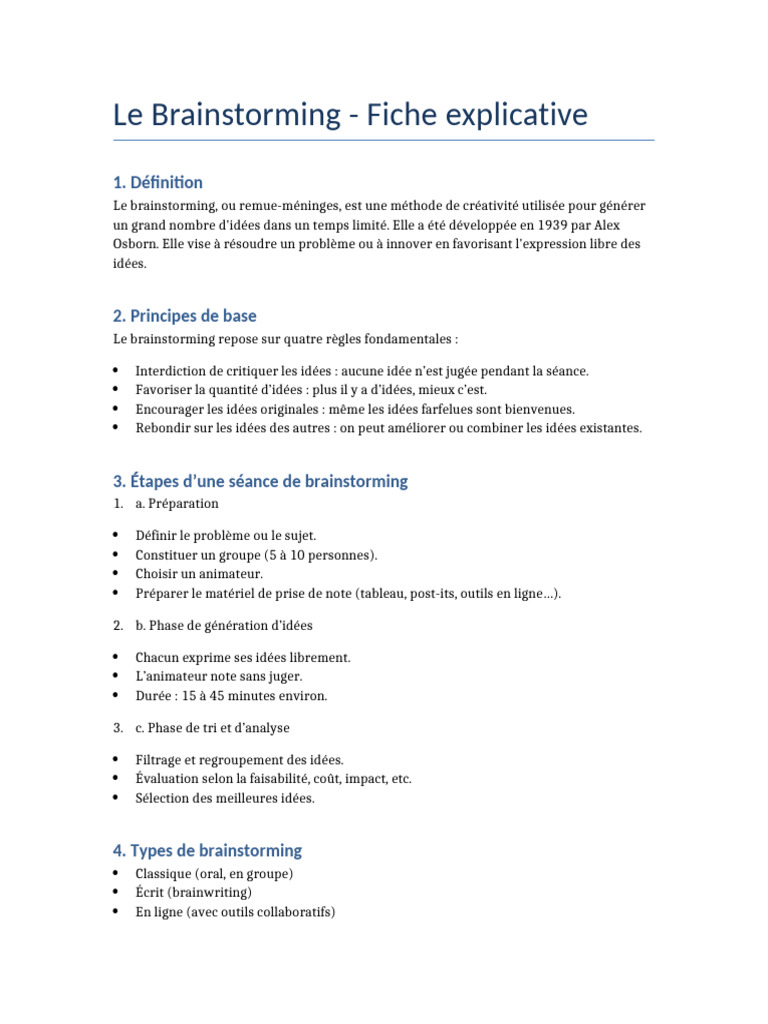 Guide du Brainstorming Efficace | PDF