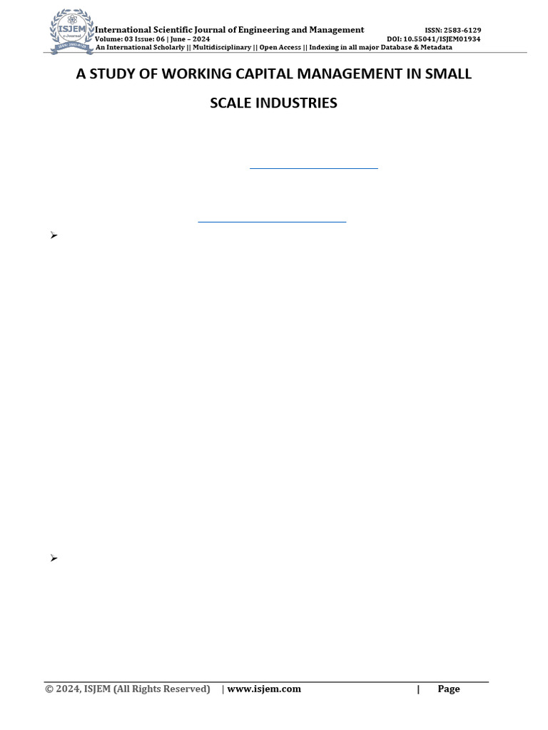 A Study of Working Capital Management in Small Scale Industries | PDF ...